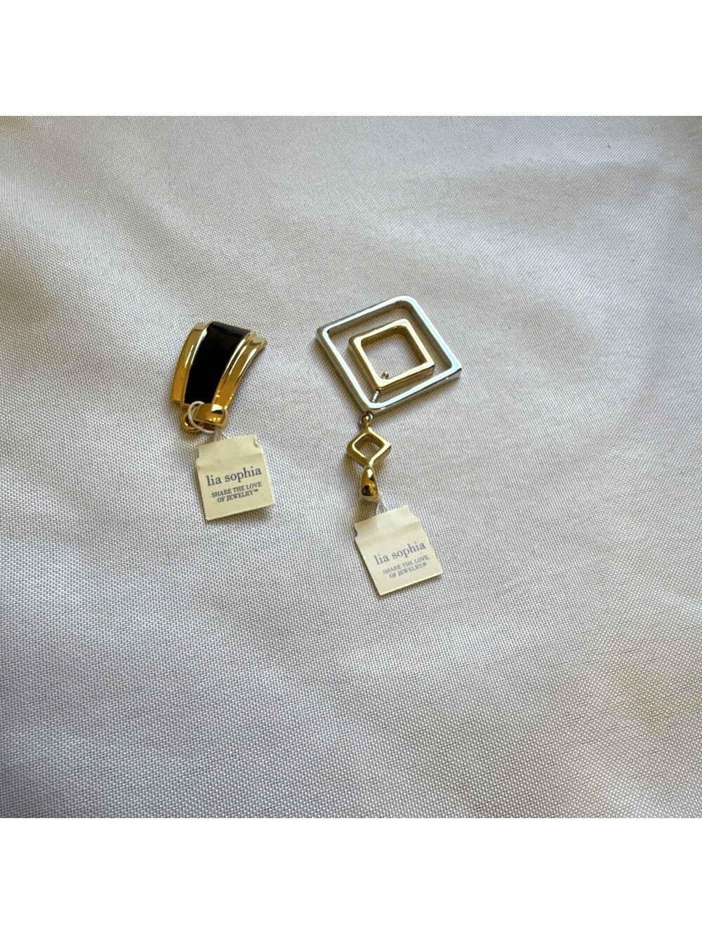 Lot of 2 Lia Sophia Pendants Trish Reversible Square & Refined Black Enamel NWT
